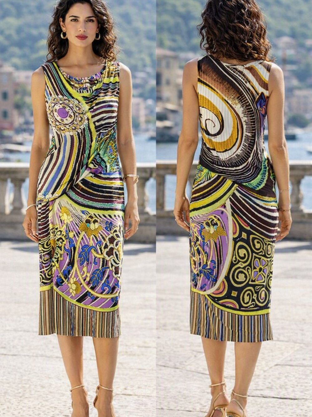 FUZZI Jean Paul Gaultier Designer Boutique Sleeveless Midi Dress Rayon Size S